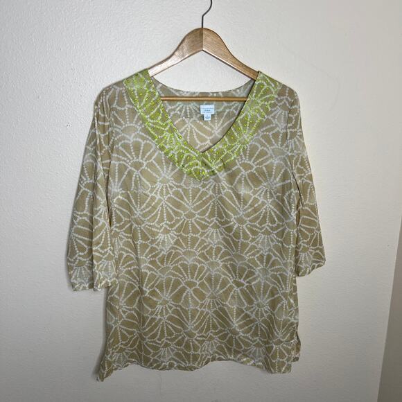 Calypso St. Barth Floral Beige Embroidered Tunic Large - Picture 1 of 9